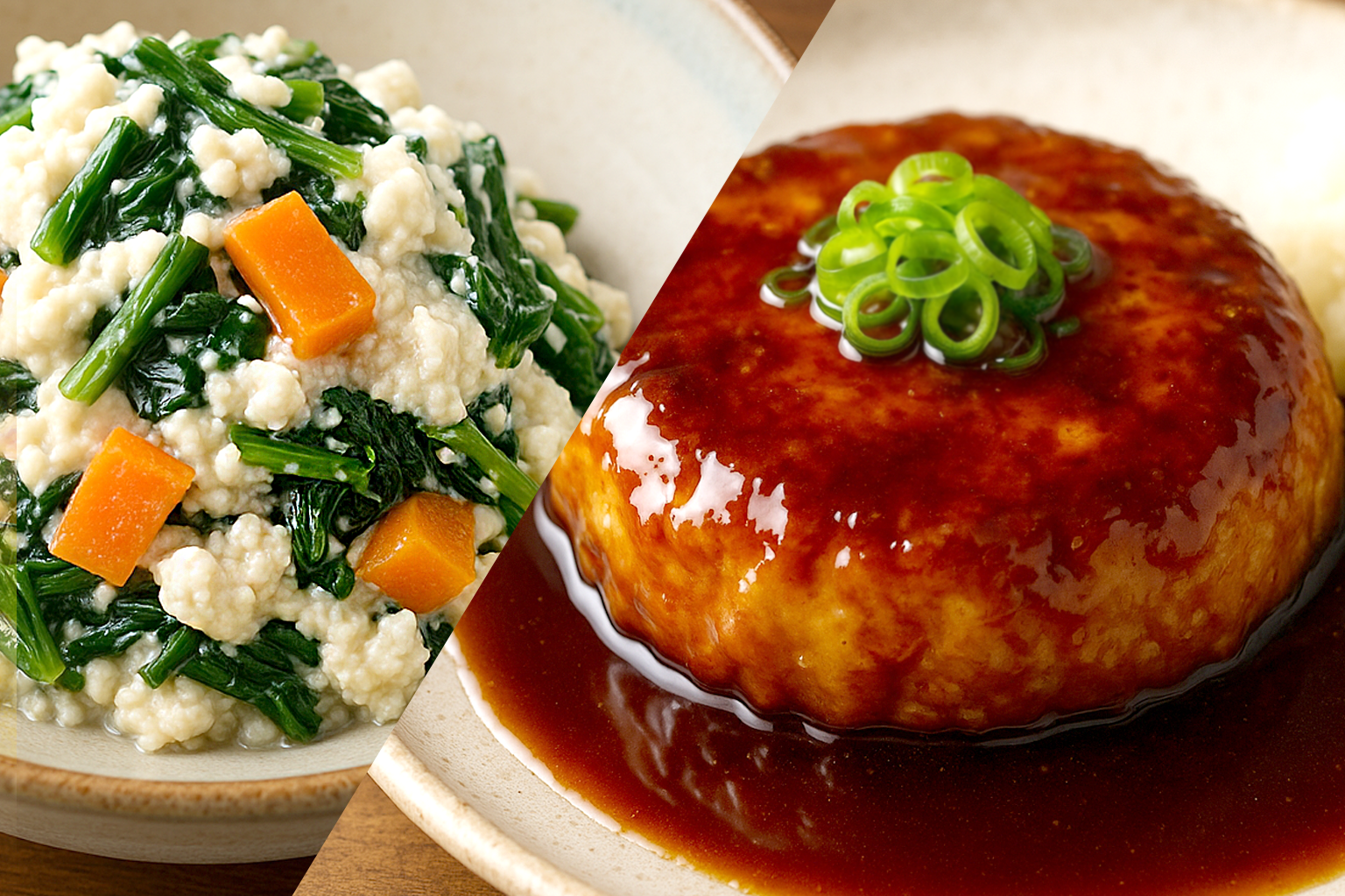 大袋タイプ業務用豆腐のパッケージと業務用調理シーンのイメージ